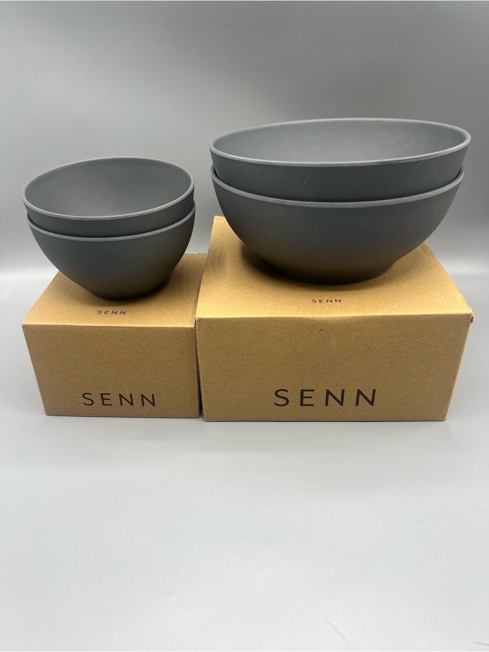 Oak + Fort Bamboo Set Matte Gray Nesting Mixing Bowls and Cereal Bowls Set of 4